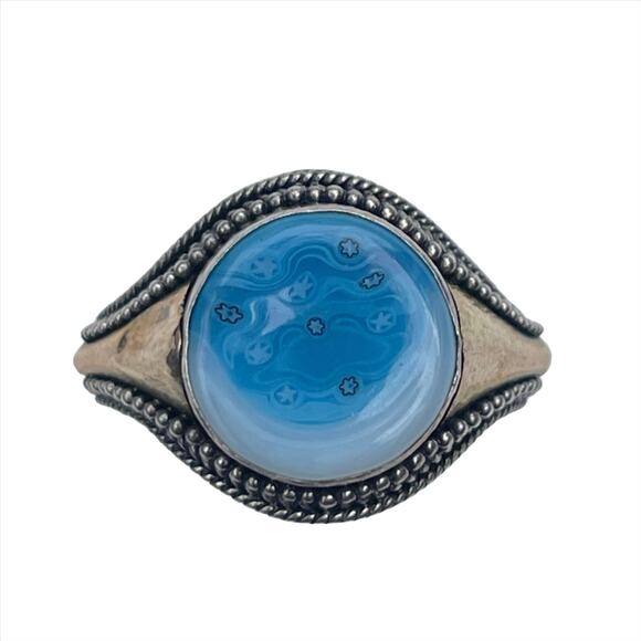Vintage Space Stars Picture Agate Sterling Silver 18k Yellow Gold Ring Size 7.5 - Picture 1 of 5